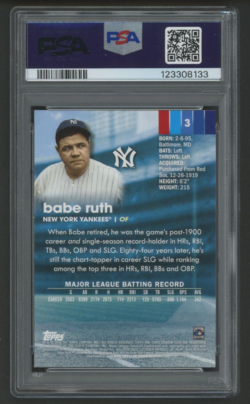 Babe Ruth 2020 Stadium Club #3 (PSA 10) at PristineAuction.com Babe Ruth 2020 Stadium Club #3 (PSA 10) at PristineAuction.com
