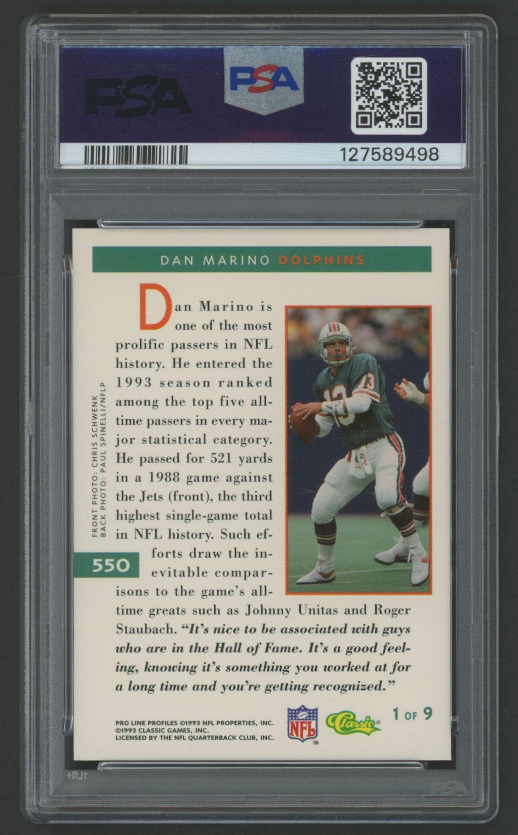 Dan Marino 1993 Proline Profiles #550 (PSA 10) at PristineAuction.com Dan Marino 1993 Proline Profiles #550 (PSA 10) at PristineAuction.com