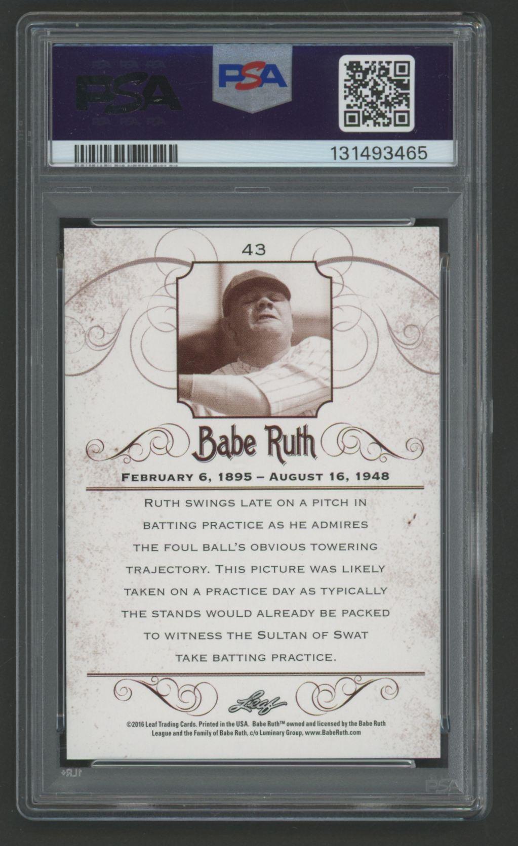 Babe Ruth 2016 Leaf Babe Ruth Collection #43 (PSA 10) at PristineAuction.com Babe Ruth 2016 Leaf Babe Ruth Collection #43 (PSA 10) at PristineAuction.com