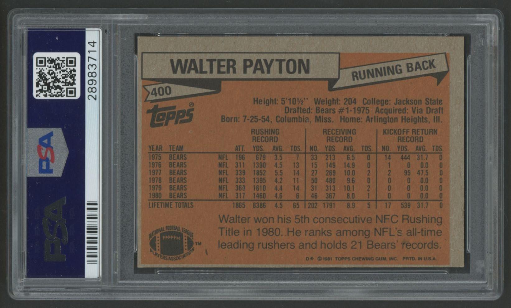 Walter Payton 1981 Topps #400 (PSA 8.5) at PristineAuction.com Walter Payton 1981 Topps #400 (PSA 8.5) at PristineAuction.com