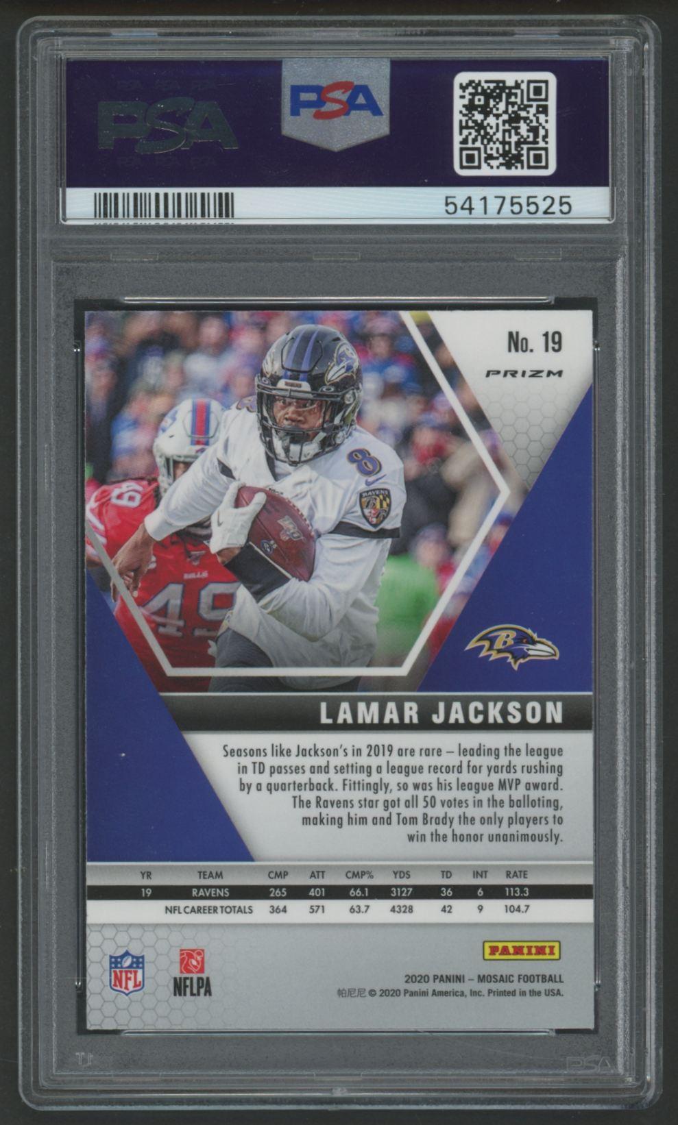 Lamar Jackson 2020 Panini Mosaic Reactive Gold #19 (PSA 10) at PristineAuction.com Lamar Jackson 2020 Panini Mosaic Reactive Gold #19 (PSA 10) at PristineAuction.com