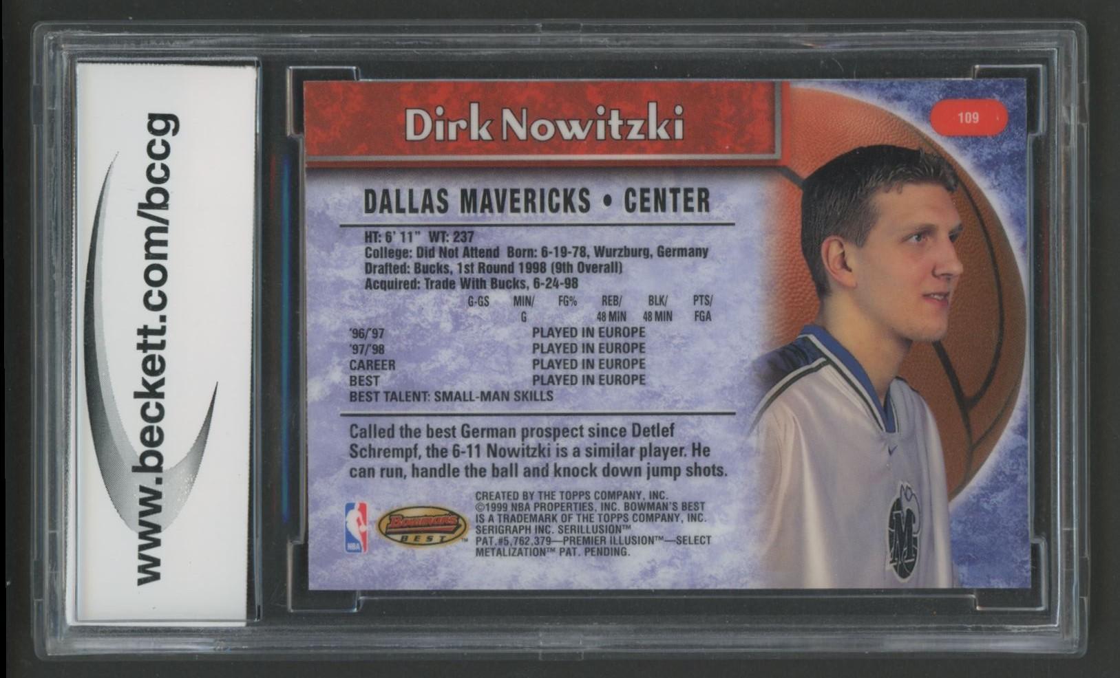 Dirk Nowitzki 1998 Bowman's Best #109 RC (BCCG 10) at PristineAuction.com Dirk Nowitzki 1998 Bowman's Best #109 RC (BCCG 10) at PristineAuction.com