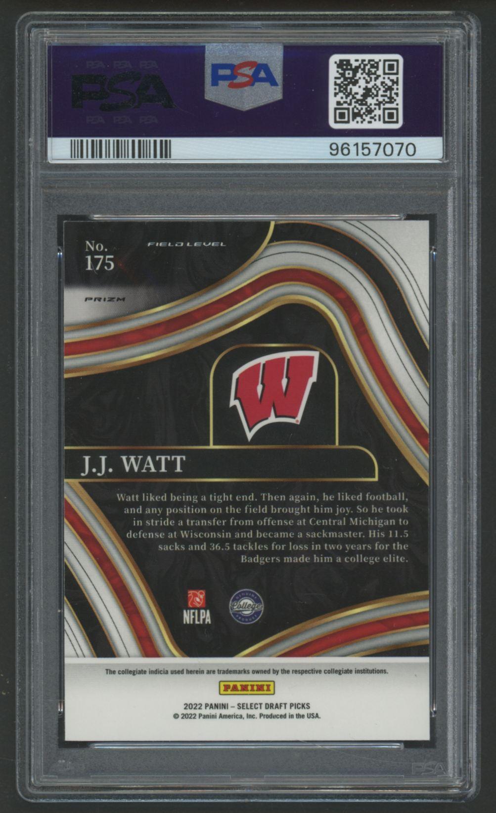JJ Watt 2022 Select Draft Picks Silver Prizm #175 (PSA 10) at PristineAuction.com JJ Watt 2022 Select Draft Picks Silver Prizm #175 (PSA 10) at PristineAuction.com