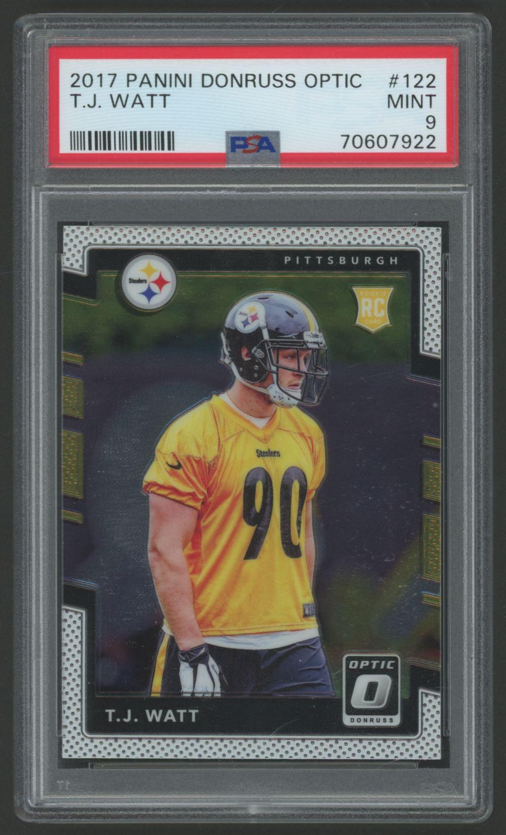TJ Watt 2017 Donruss Optic #122 RC (PSA 9) at PristineAuction.com TJ Watt 2017 Donruss Optic #122 RC (PSA 9) at PristineAuction.com