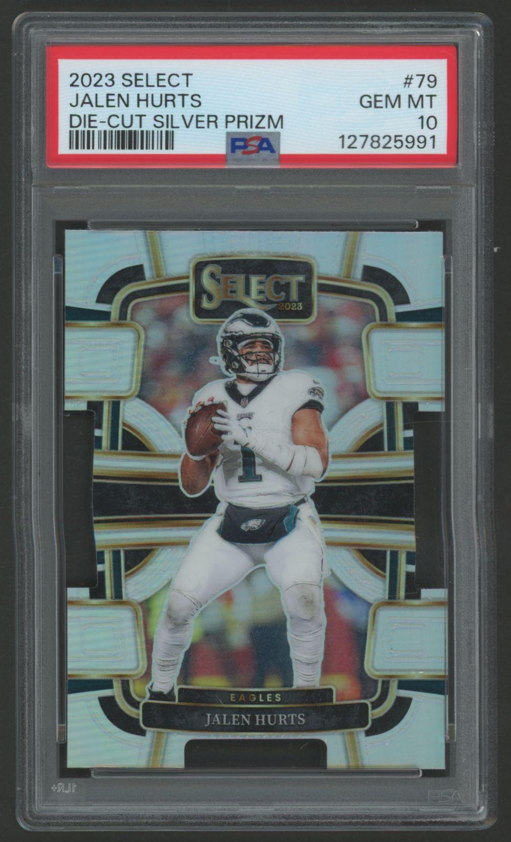 Jalen Hurts 2023 Select Die Cut Silver Prizm #79 (PSA 10) at PristineAuction.com Jalen Hurts 2023 Select Die Cut Silver Prizm #79 (PSA 10) at PristineAuction.com