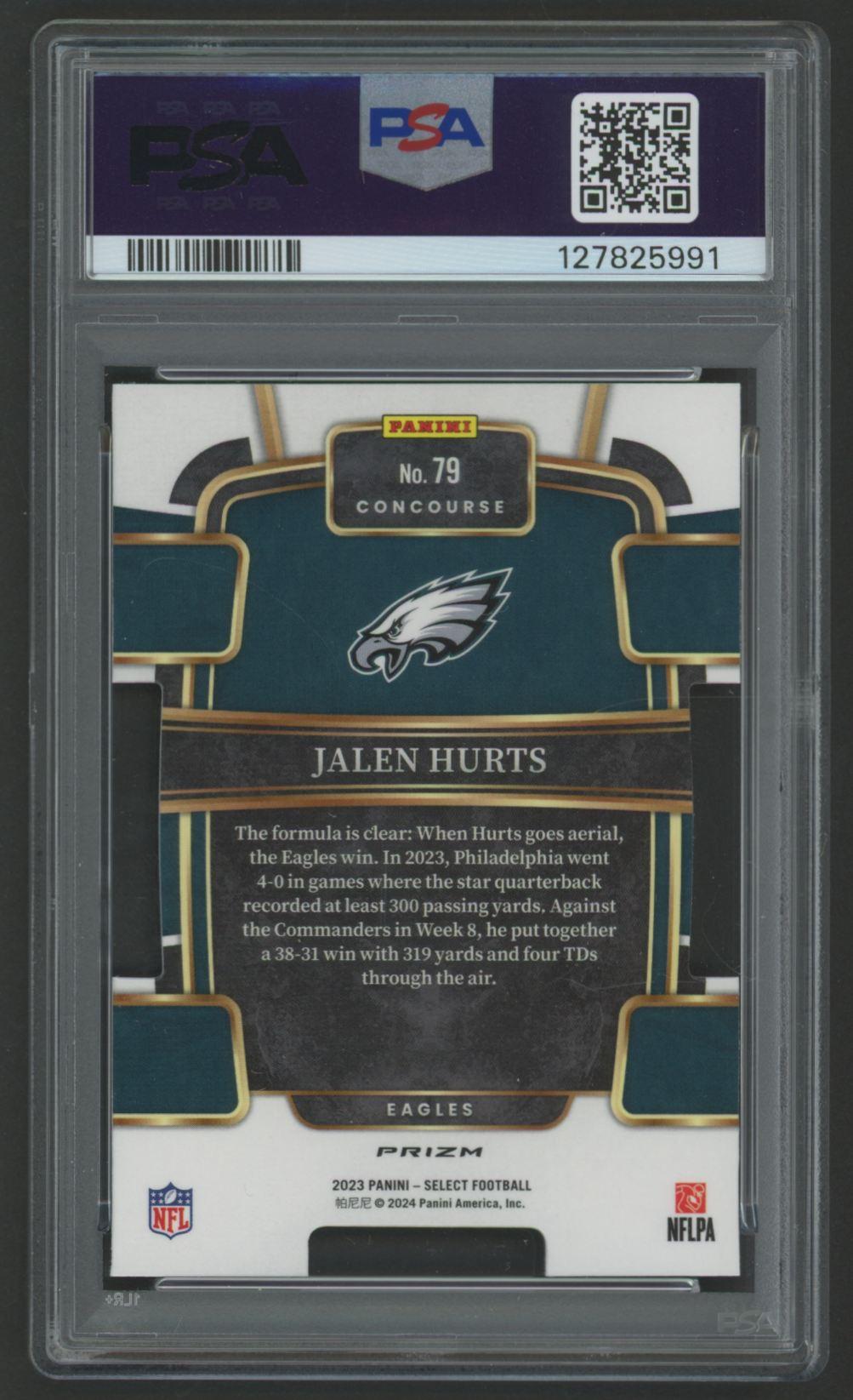 Jalen Hurts 2023 Select Die Cut Silver Prizm #79 (PSA 10) at PristineAuction.com Jalen Hurts 2023 Select Die Cut Silver Prizm #79 (PSA 10) at PristineAuction.com