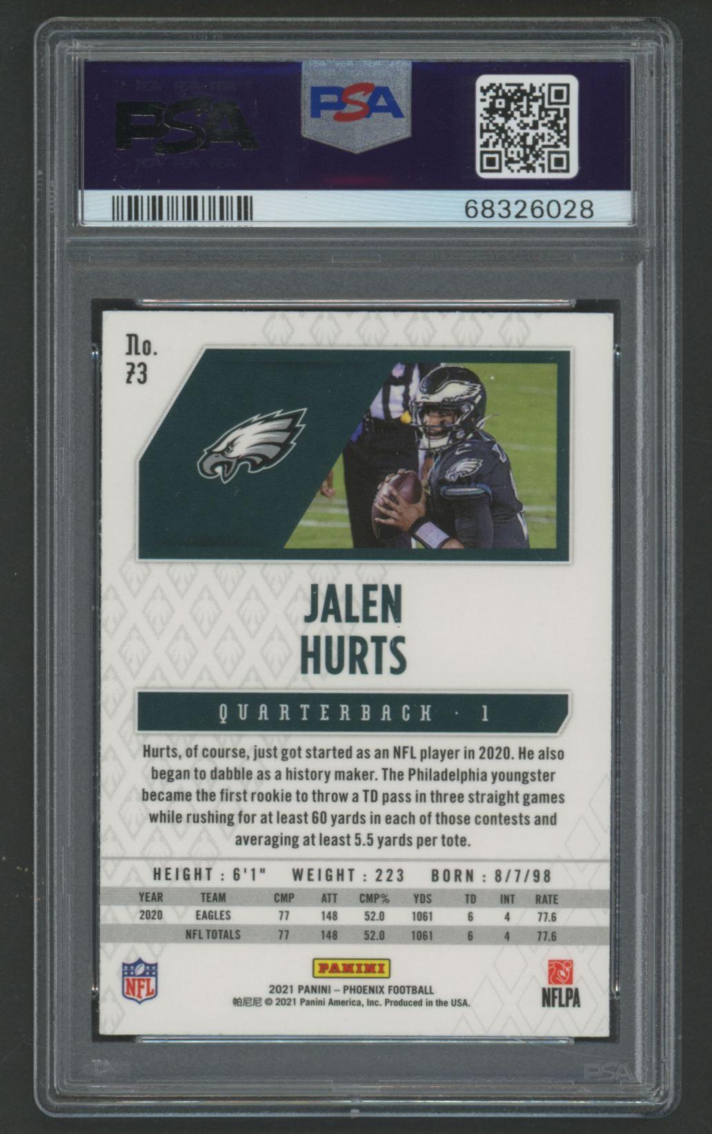 Jalen Hurts 2021 Phoenix Fire Burst #73 (PSA 10) at PristineAuction.com Jalen Hurts 2021 Phoenix Fire Burst #73 (PSA 10) at PristineAuction.com