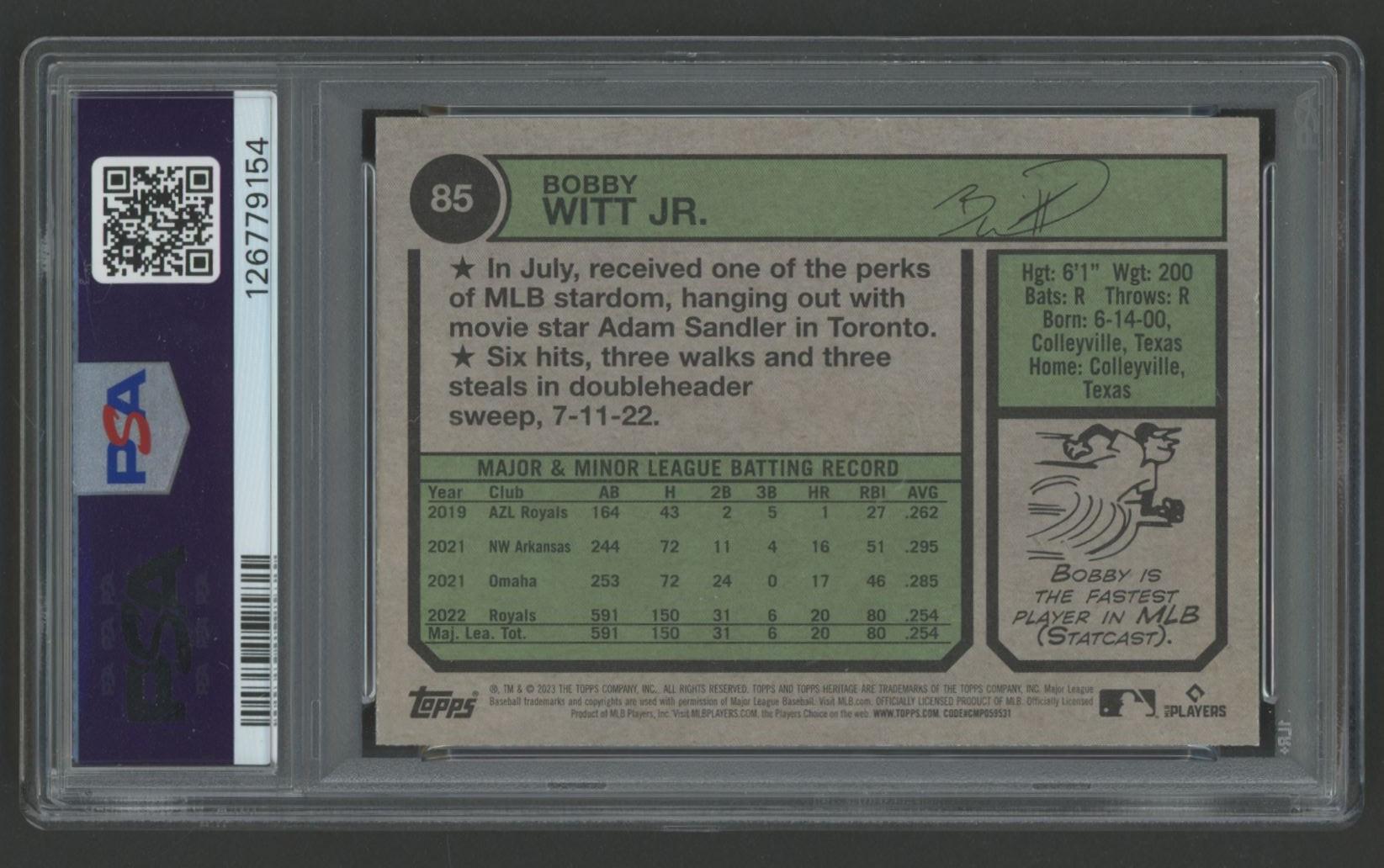 Bobby Witt Jr. 2023 Topps Heritage 1974 #85 (PSA 10) at PristineAuction.com Bobby Witt Jr. 2023 Topps Heritage 1974 #85 (PSA 10) at PristineAuction.com