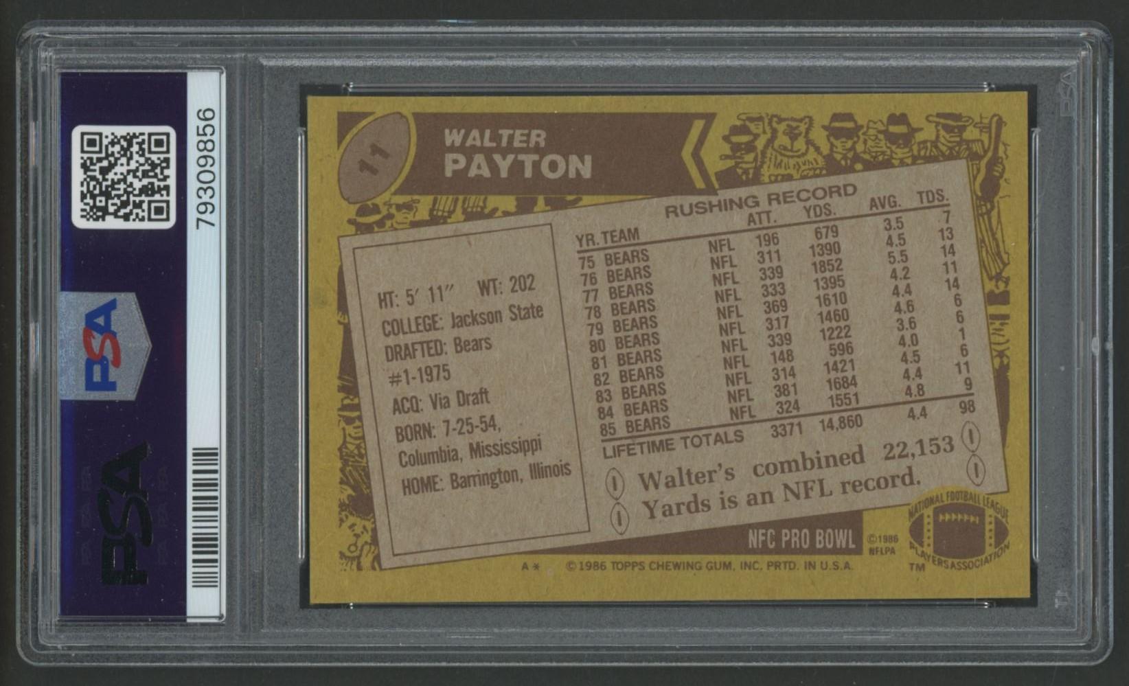 Walter Payton 1986 Topps #11 AP (PSA 8) at PristineAuction.com Walter Payton 1986 Topps #11 AP (PSA 8) at PristineAuction.com