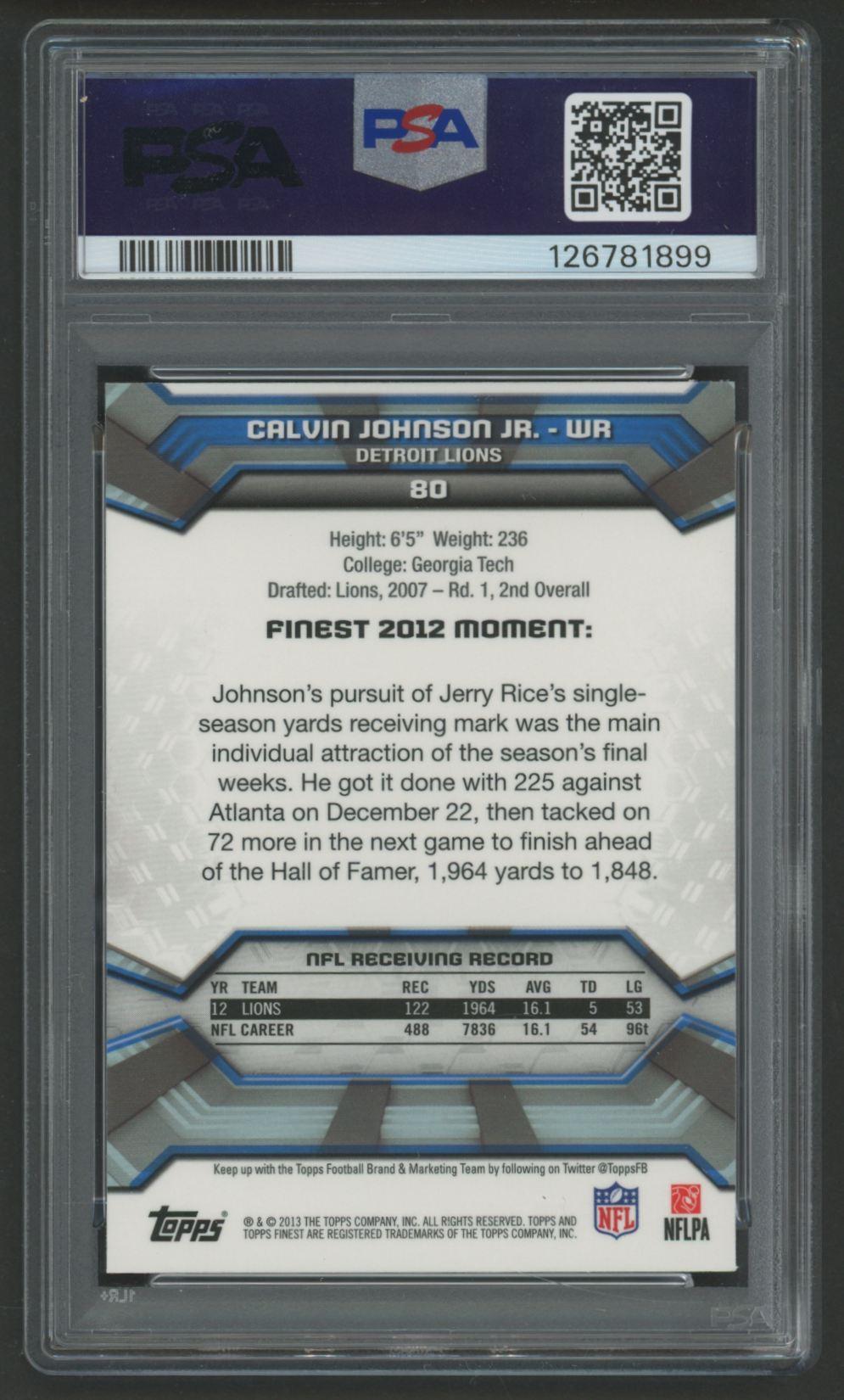 Calvin Johnson 2013 Finest #80 (PSA 10) at PristineAuction.com Calvin Johnson 2013 Finest #80 (PSA 10) at PristineAuction.com
