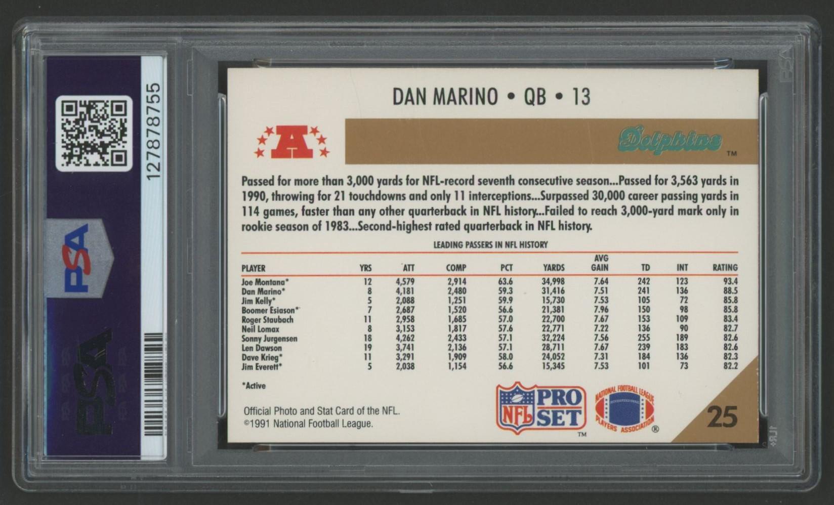 Dan Marino 1991 Pro Set #25 (PSA 10) at PristineAuction.com Dan Marino 1991 Pro Set #25 (PSA 10) at PristineAuction.com