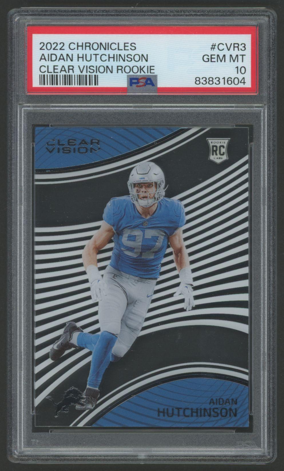 Aidan Hutchinson 2022 Chronicles Clear Vision Rookie #CVR3 (PSA 10) at PristineAuction.com Aidan Hutchinson 2022 Chronicles Clear Vision Rookie #CVR3 (PSA 10) at PristineAuction.com