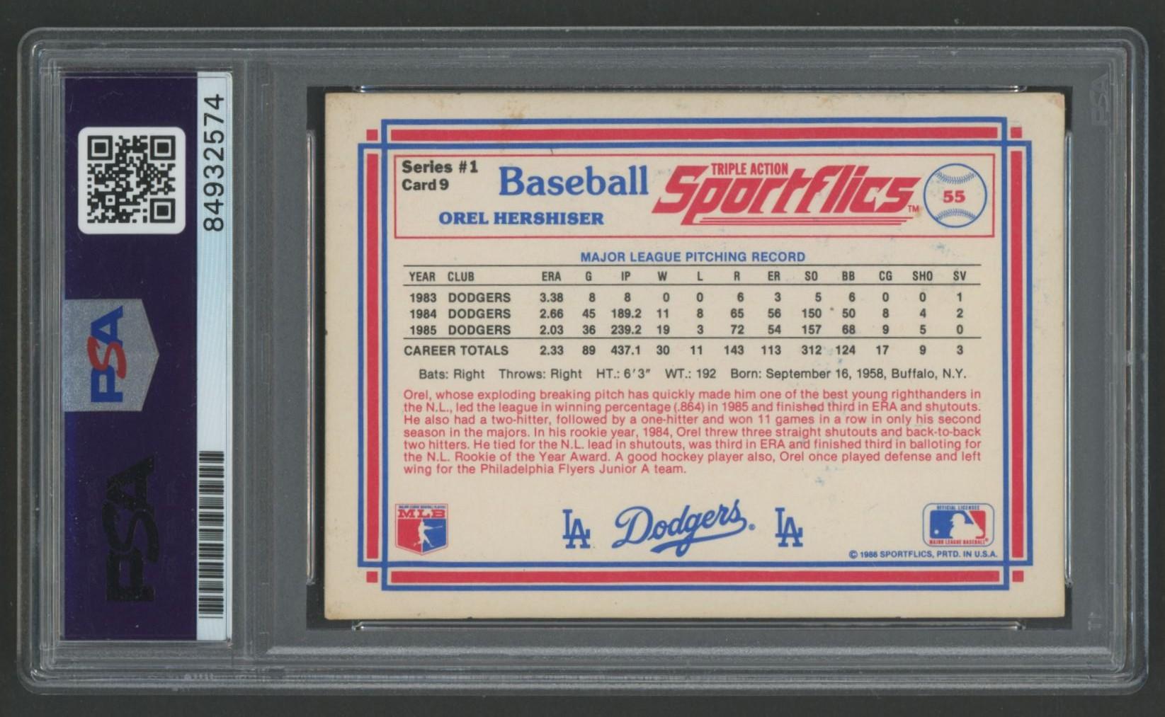 Orel Hershiser Signed 1986 Sportflics #9 (PSA) at PristineAuction.com Orel Hershiser Signed 1986 Sportflics #9 (PSA) at PristineAuction.com