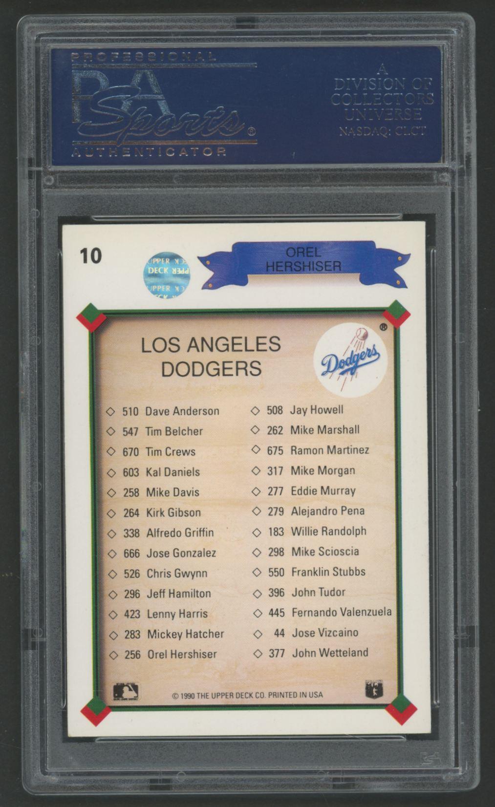 Orel Hershiser Signed 1990 Upper Deck #10 (PSA) at PristineAuction.com Orel Hershiser Signed 1990 Upper Deck #10 (PSA) at PristineAuction.com