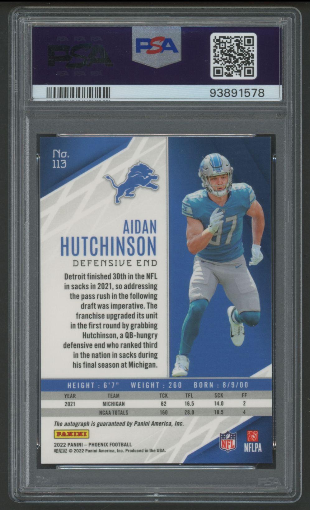 Aidan Hutchinson 2022 Phoenix Autograph #113 RC (PSA 10) at PristineAuction.com Aidan Hutchinson 2022 Phoenix Autograph #113 RC (PSA 10) at PristineAuction.com