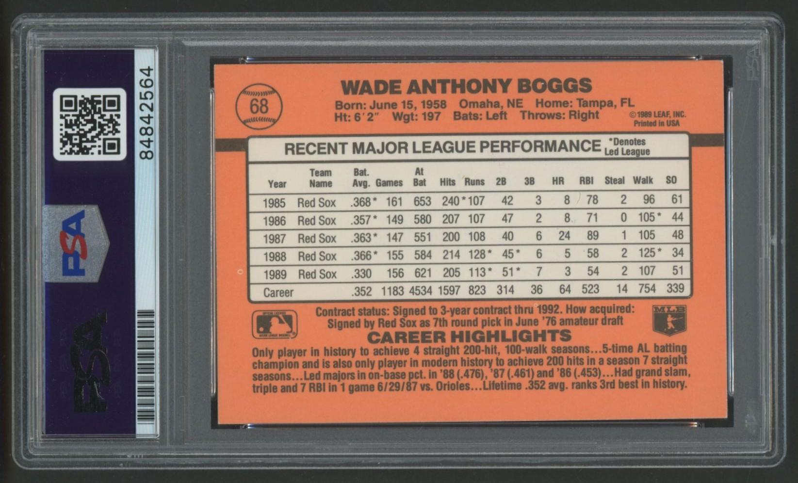 Wade Boggs Signed 1990 Donruss #65 Inscribed "3,010 Hits" (PSA) at PristineAuction.com Wade Boggs Signed 1990 Donruss #65 Inscribed "3,010 Hits" (PSA) at PristineAuction.com
