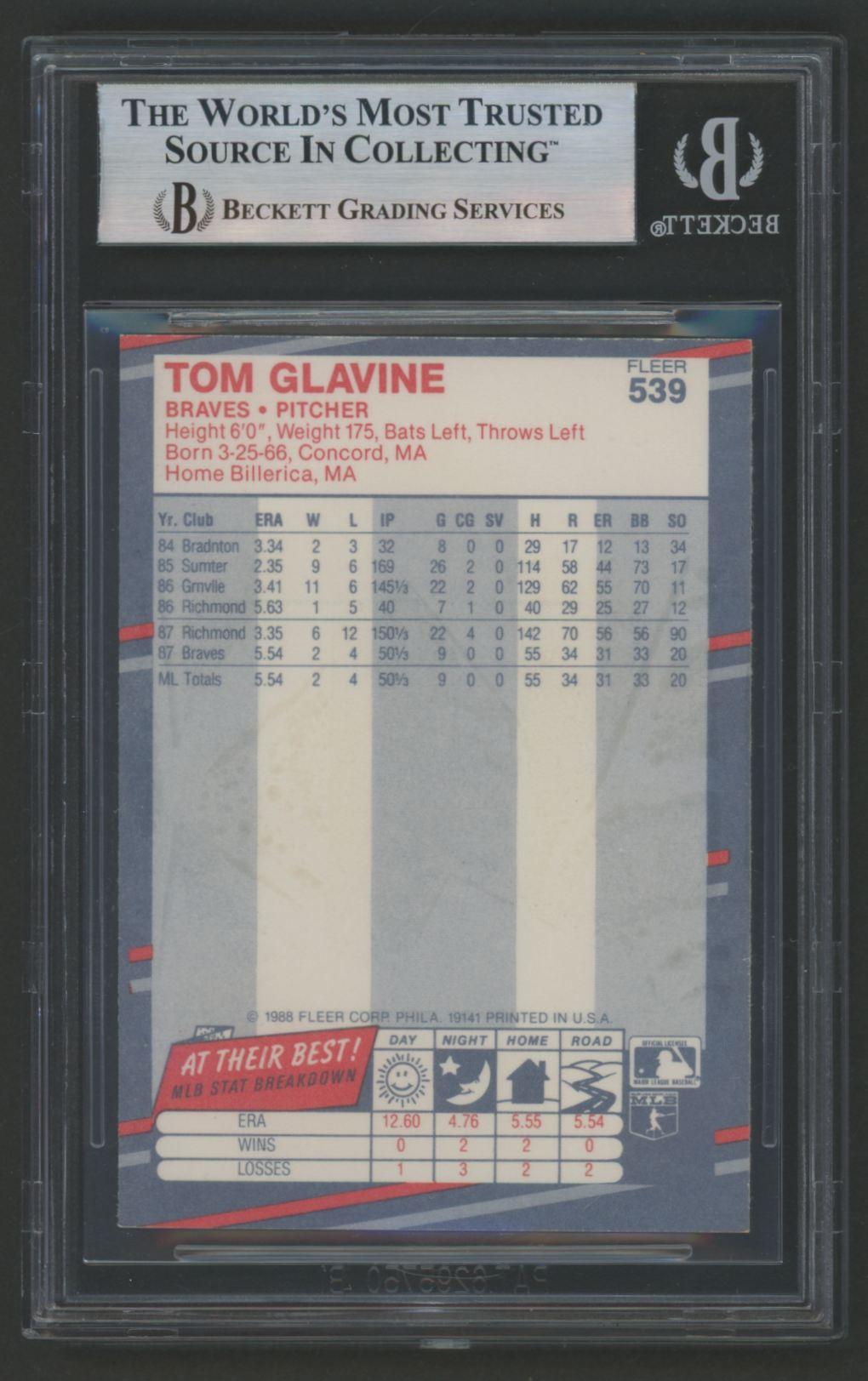 Tom Glavine Signed 1988 Fleer #539 RC (BGS) at PristineAuction.com Tom Glavine Signed 1988 Fleer #539 RC (BGS) at PristineAuction.com