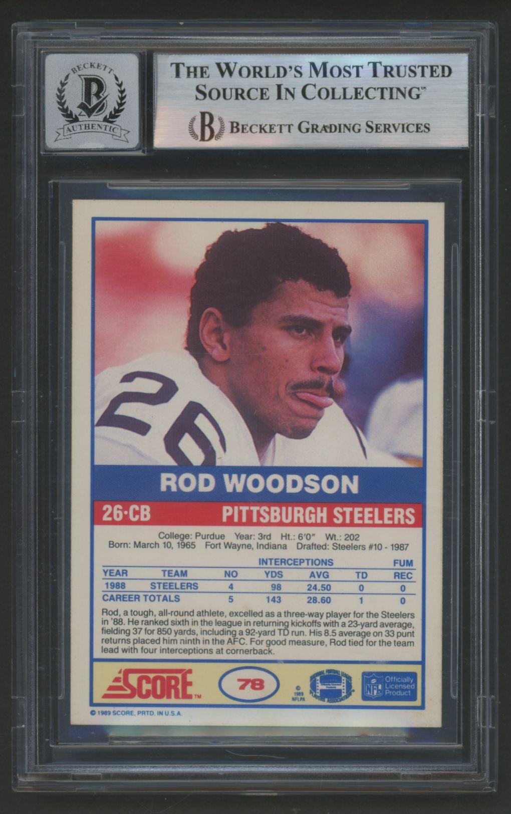 Rod Woodson Signed 1989 Score #78 (BGS | Auto 10) at PristineAuction.com Rod Woodson Signed 1989 Score #78 (BGS | Auto 10) at PristineAuction.com