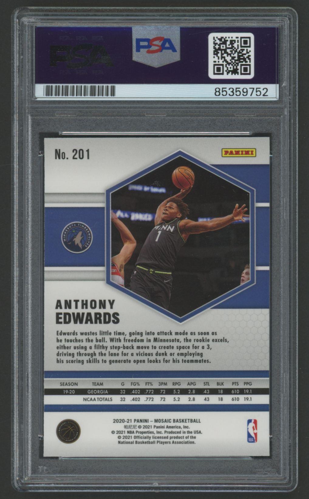 Anthony Edwards Signed 2020 Panini Mosaic #201 RC (PSA | Auto 10) at PristineAuction.com Anthony Edwards Signed 2020 Panini Mosaic #201 RC (PSA | Auto 10) at PristineAuction.com