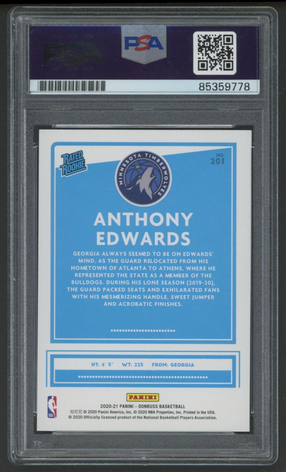 Anthony Edwards Signed 2021 Donruss RR #201 (PSA | Auto 10) at PristineAuction.com Anthony Edwards Signed 2021 Donruss RR #201 (PSA | Auto 10) at PristineAuction.com