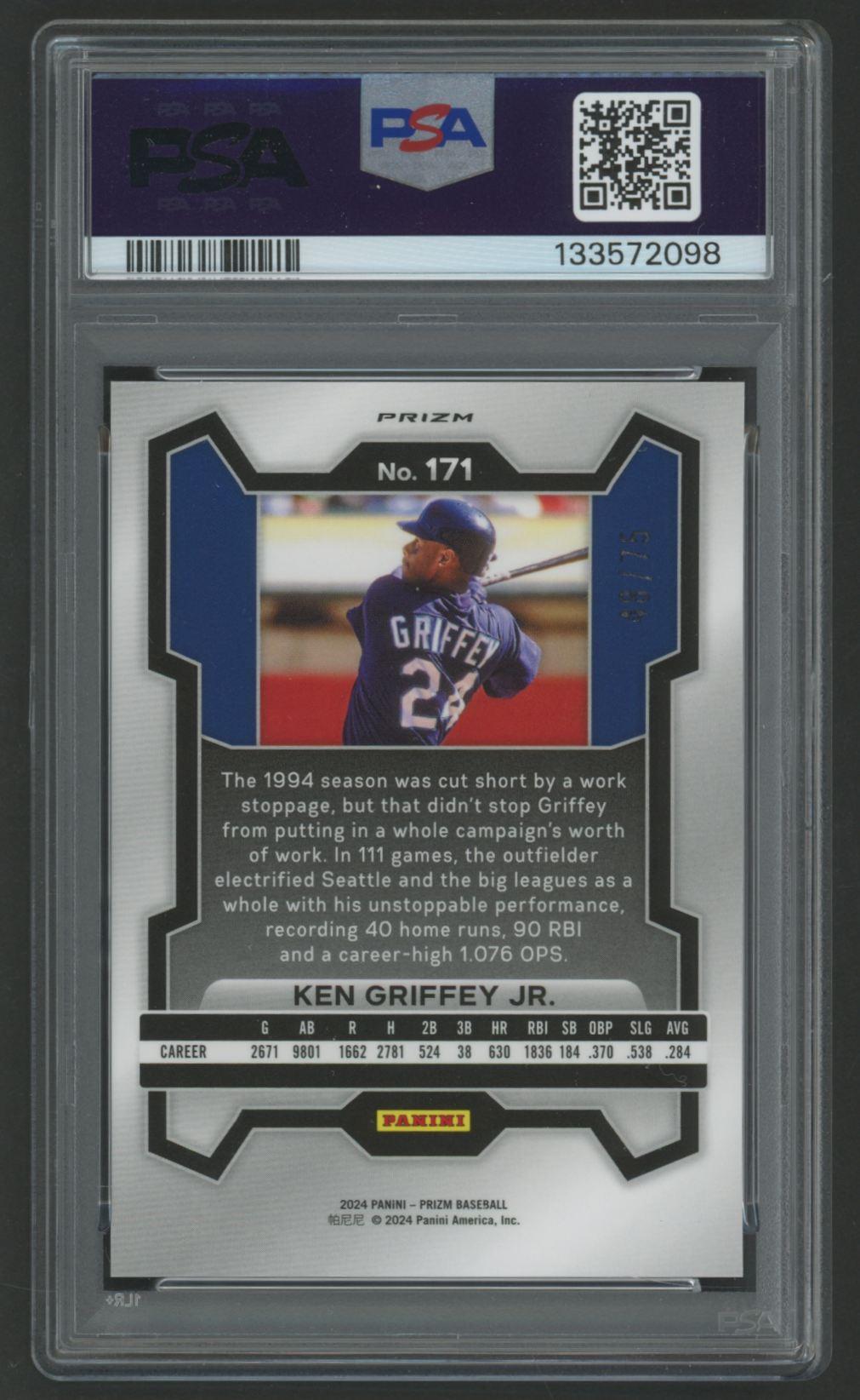 Ken Griffey Jr. 2024 Panini Prizm Green Scope #171 #48/75 (PSA 10) at PristineAuction.com Ken Griffey Jr. 2024 Panini Prizm Green Scope #171 #48/75 (PSA 10) at PristineAuction.com