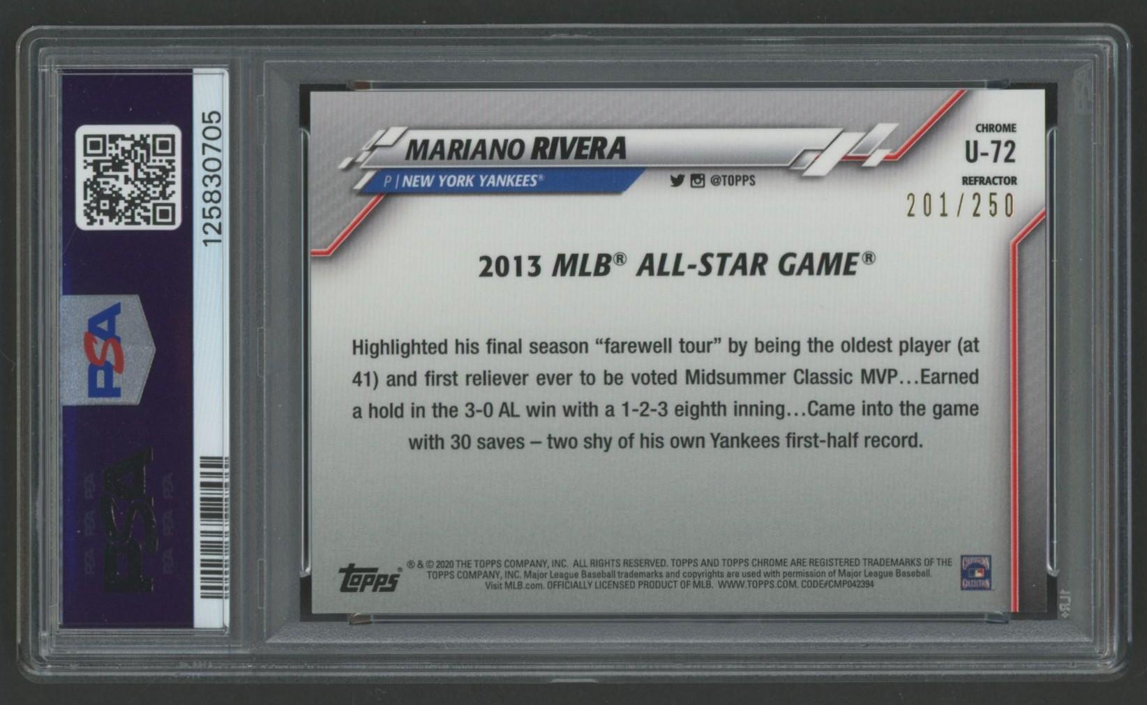 Mariano Rivera 2020 Topps Chrome Update Refractor #U72 #201/250 (PSA 10) at PristineAuction.com Mariano Rivera 2020 Topps Chrome Update Refractor #U72 #201/250 (PSA 10) at PristineAuction.com
