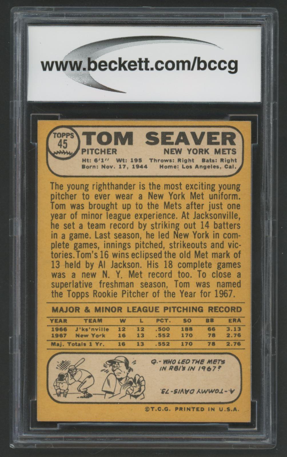 Tom Seaver 1968 Topps #45 (BCCG 9) at PristineAuction.com Tom Seaver 1968 Topps #45 (BCCG 9) at PristineAuction.com