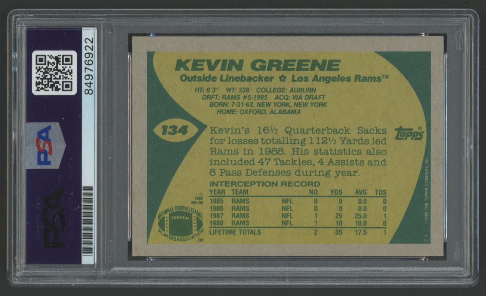 Kevin Greene Signed 1989 Topps #134 (PSA) at PristineAuction.com Kevin Greene Signed 1989 Topps #134 (PSA) at PristineAuction.com