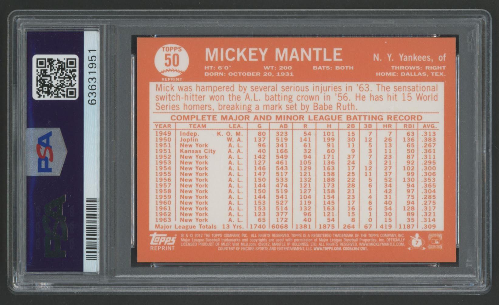Mickey Mantle 2012 Topps Factory Set Mantle Chrome Gold Refractors #50 64T (PSA 10) at PristineAuction.com Mickey Mantle 2012 Topps Factory Set Mantle Chrome Gold Refractors #50 64T (PSA 10) at PristineAuction.com