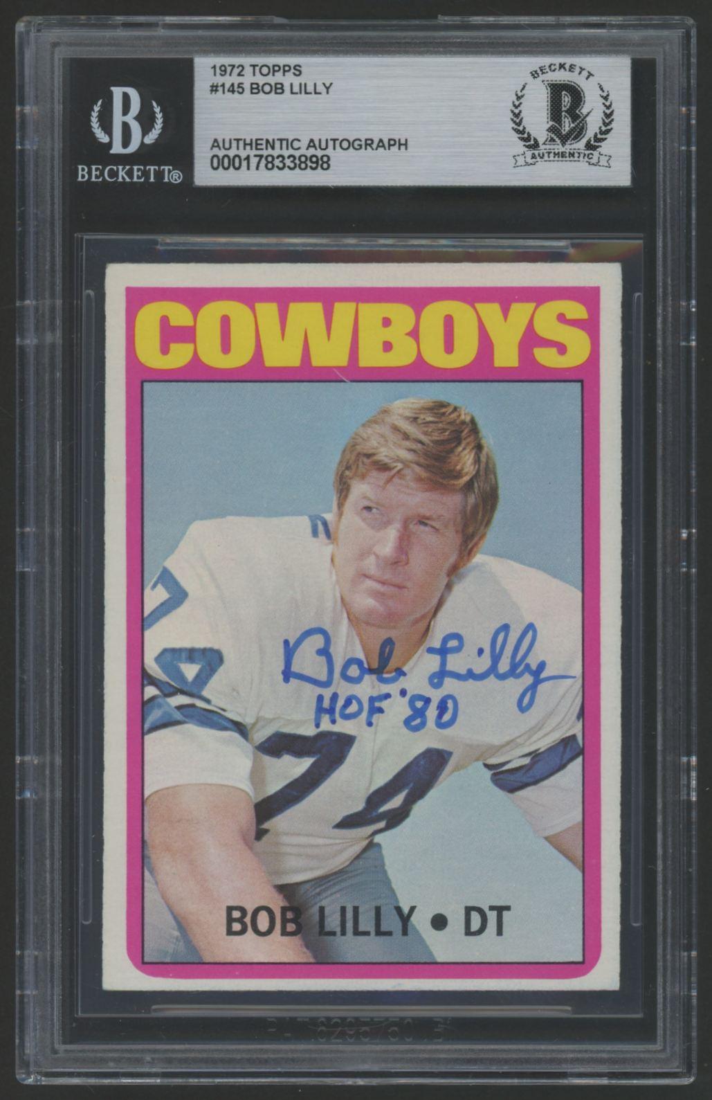 Bob Lilly Signed 1972 Topps #145 Inscribed "HOF 80" (BGS) at PristineAuction.com Bob Lilly Signed 1972 Topps #145 Inscribed "HOF 80" (BGS) at PristineAuction.com