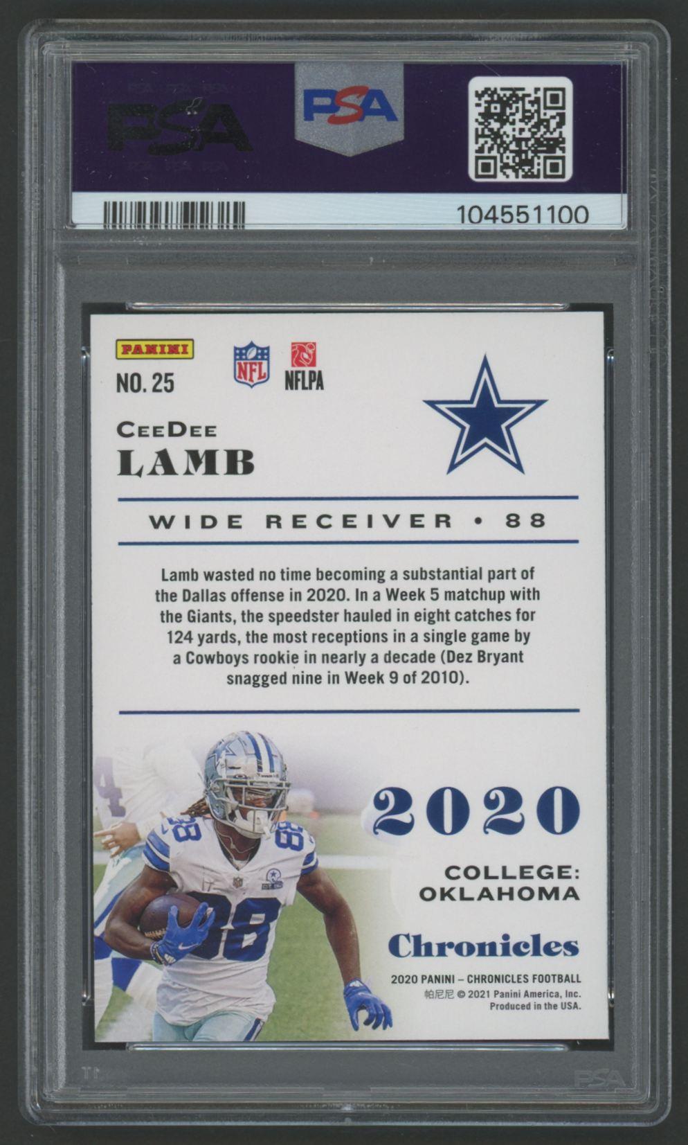 CeeDee Lamb 2020 Panini Chronicles Pink #25 (PSA 10) at PristineAuction.com CeeDee Lamb 2020 Panini Chronicles Pink #25 (PSA 10) at PristineAuction.com