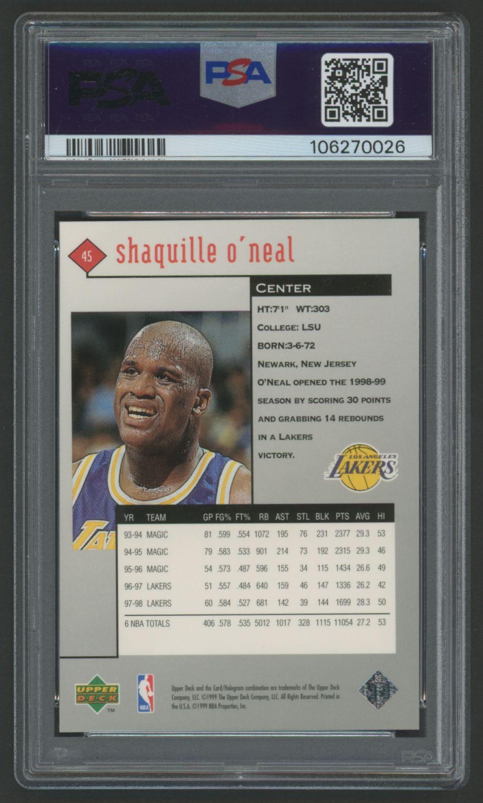 Shaquille O'Neal 1998 UD Black Diamond #45 (PSA 10) at PristineAuction.com Shaquille O'Neal 1998 UD Black Diamond #45 (PSA 10) at PristineAuction.com