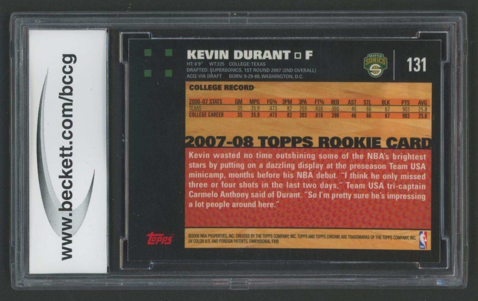 Kevin Durant 2007 Topps Chrome #131 (BCCG 10) at PristineAuction.com Kevin Durant 2007 Topps Chrome #131 (BCCG 10) at PristineAuction.com