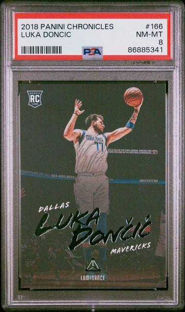 Luka Doncic 2018-19 Panini Chronicles Luminance #166 RC (PSA 8) at PristineAuction.com Luka Doncic 2018-19 Panini Chronicles Luminance #166 RC (PSA 8) at PristineAuction.com