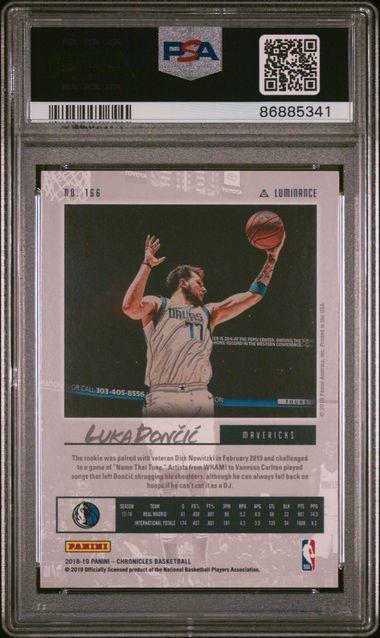 Luka Doncic 2018-19 Panini Chronicles Luminance #166 RC (PSA 8) at PristineAuction.com Luka Doncic 2018-19 Panini Chronicles Luminance #166 RC (PSA 8) at PristineAuction.com