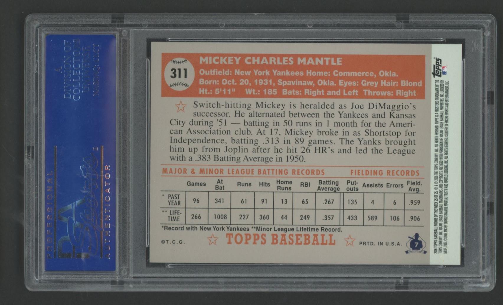 Mickey Mantle 2006 Topps Rookie of the Week #25 (PSA 10) at PristineAuction.com Mickey Mantle 2006 Topps Rookie of the Week #25 (PSA 10) at PristineAuction.com