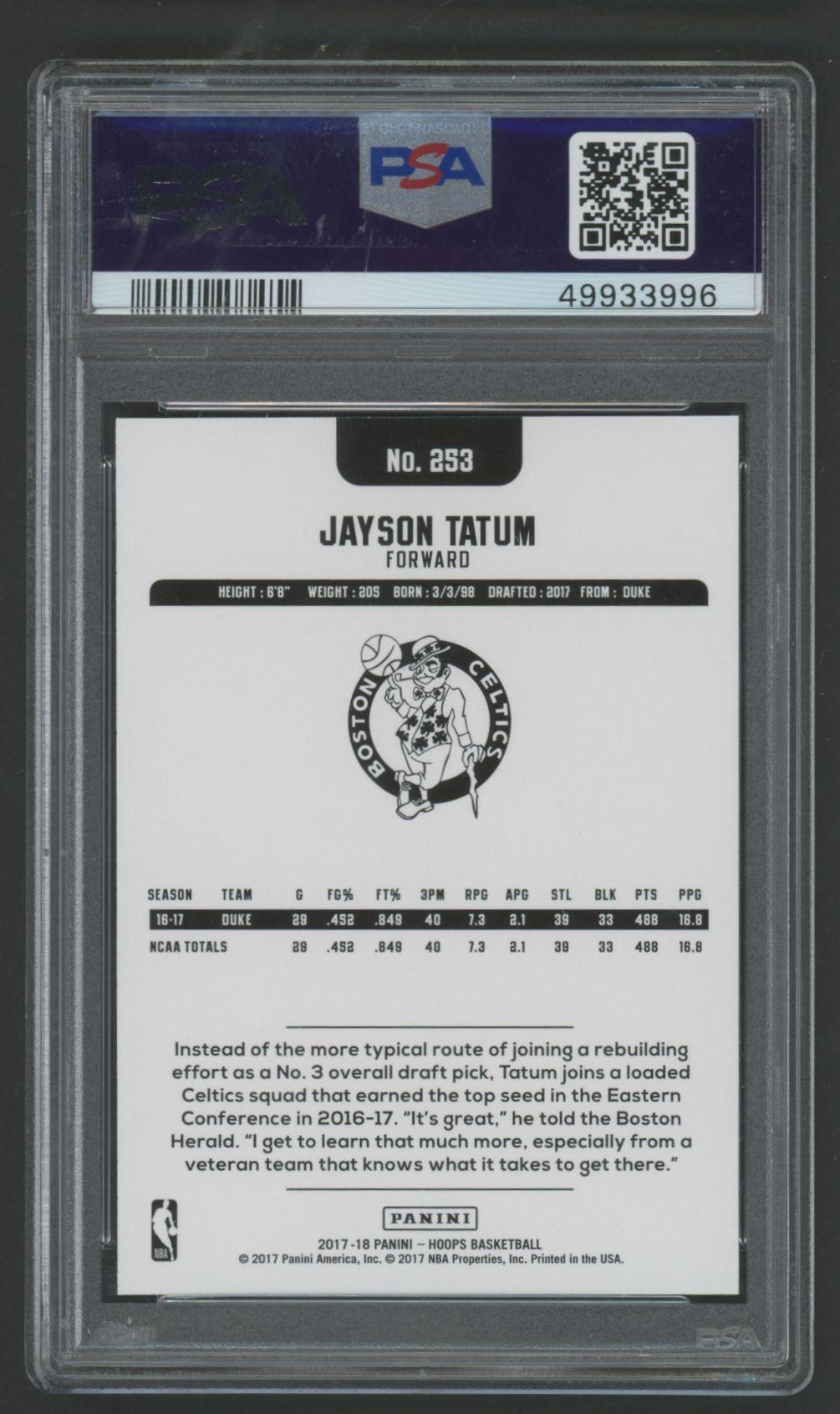 Jayson Tatum 2017 Hoops #253 (PSA 10) at PristineAuction.com Jayson Tatum 2017 Hoops #253 (PSA 10) at PristineAuction.com