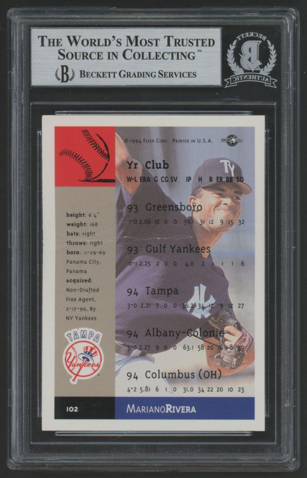Mariano Rivera Signed 1994-95 Excel #102 RC (BGS) at PristineAuction.com Mariano Rivera Signed 1994-95 Excel #102 RC (BGS) at PristineAuction.com