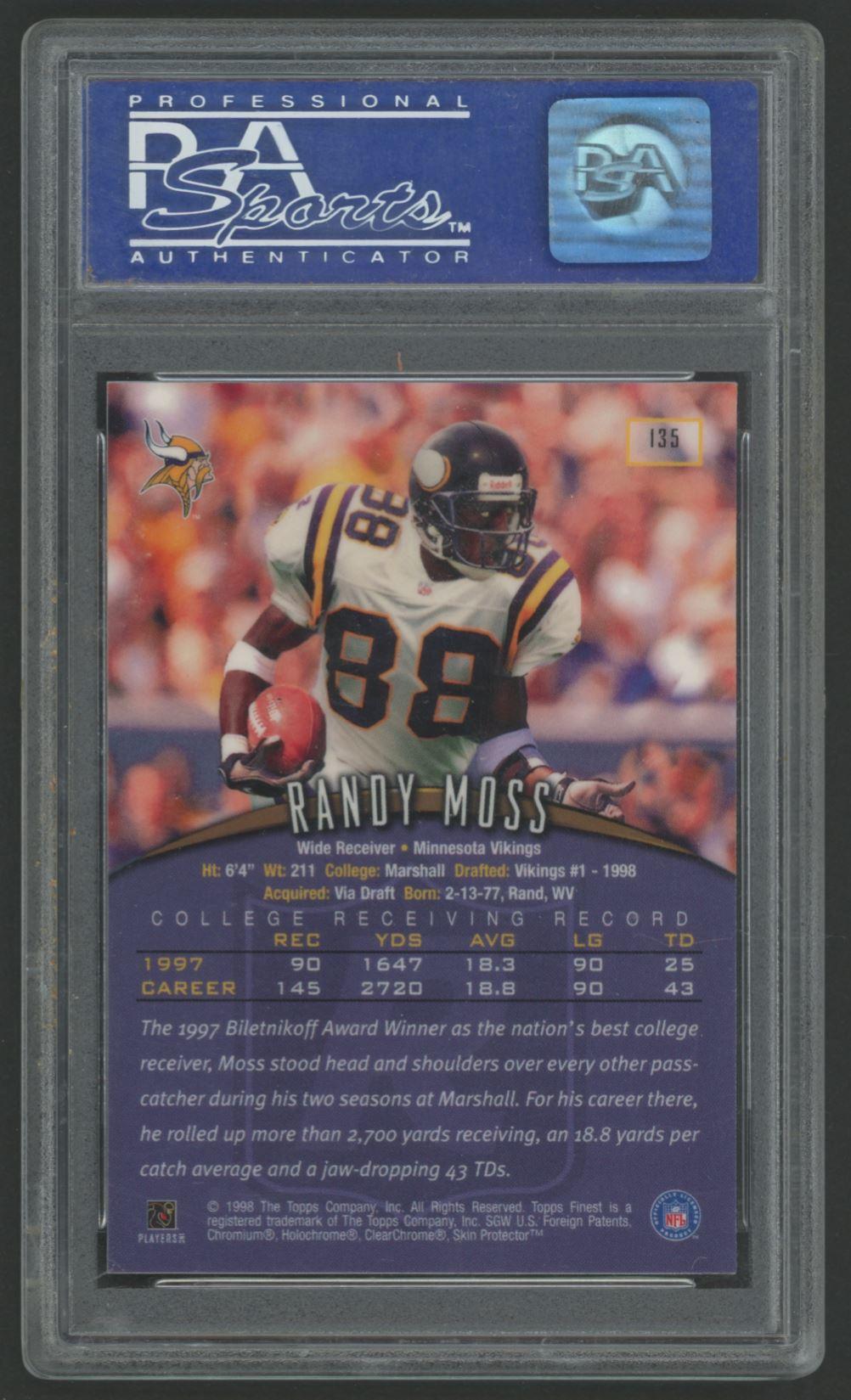 Randy Moss 1998 Finest #135 RC (PSA 10) at PristineAuction.com Randy Moss 1998 Finest #135 RC (PSA 10) at PristineAuction.com