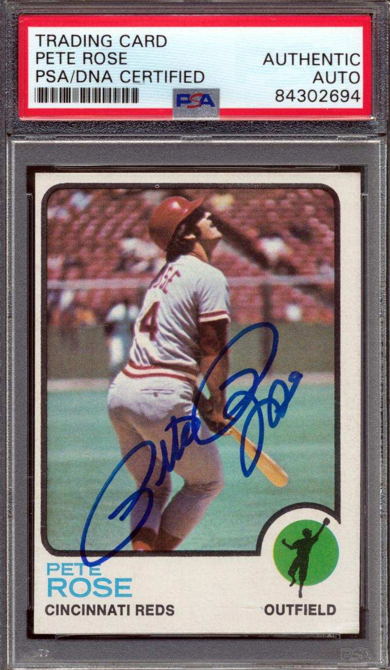 Pete Rose Signed 1973 Topps #130 (PSA) at PristineAuction.com Pete Rose Signed 1973 Topps #130 (PSA) at PristineAuction.com
