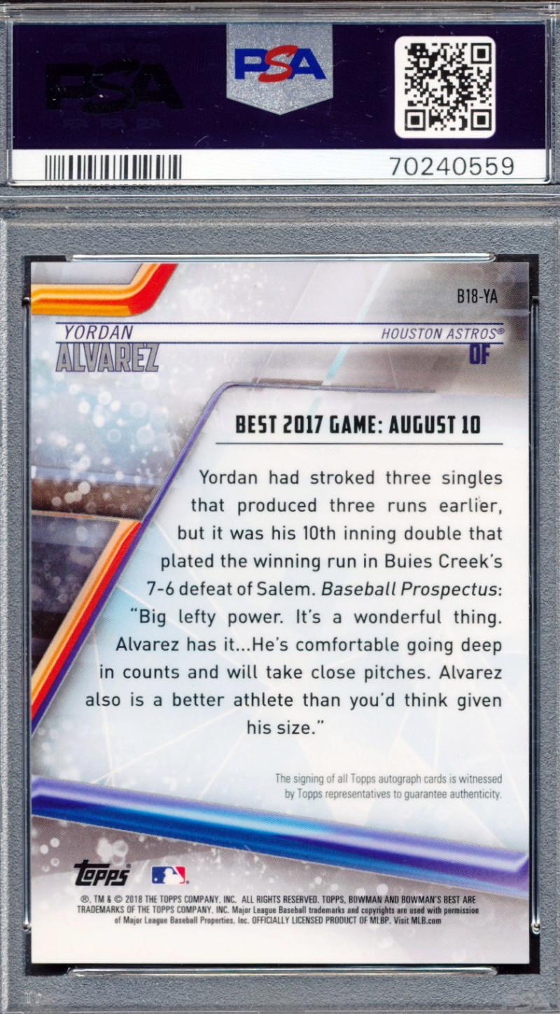 Yordan Alvarez 2018 Bowman's Best Best of '18 Autographs #B18YA (PSA 9) at PristineAuction.com Yordan Alvarez 2018 Bowman's Best Best of '18 Autographs #B18YA (PSA 9) at PristineAuction.com