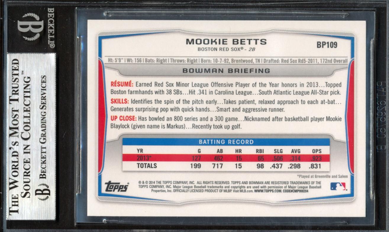 Mookie Betts Signed 2014 Bowman Prospects #BP109 (BGS) at PristineAuction.com Mookie Betts Signed 2014 Bowman Prospects #BP109 (BGS) at PristineAuction.com