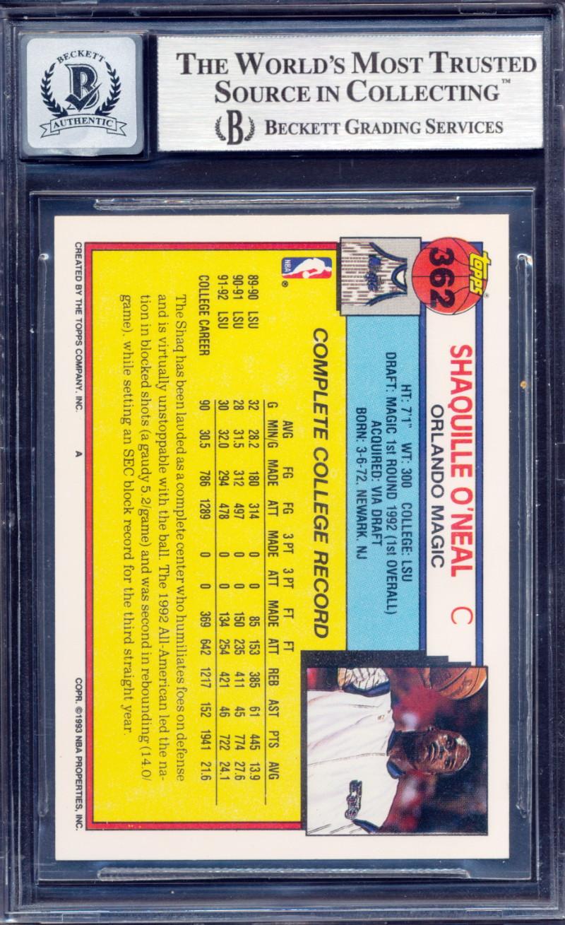 Shaquille O'Neal Signed 1992-93 Topps #362 RC (BGS | Autograph Graded 10) at PristineAuction.com Shaquille O'Neal Signed 1992-93 Topps #362 RC (BGS | Autograph Graded 10) at PristineAuction.com