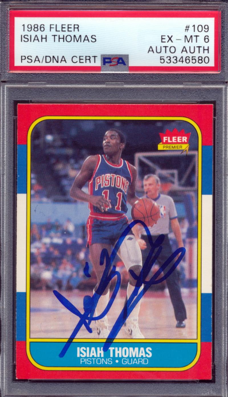 Isiah Thomas Signed 1986-87 Fleer #109 RC (PSA 6) at PristineAuction.com Isiah Thomas Signed 1986-87 Fleer #109 RC (PSA 6) at PristineAuction.com