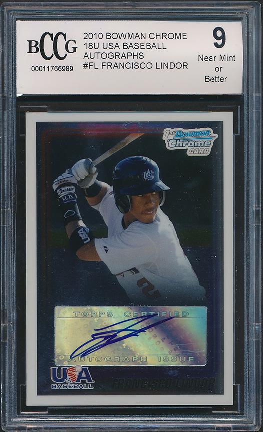 Francisco Lindor 2010 Bowman Chrome 18U USA Baseball Autographs #FL (BCCG 9) at PristineAuction.com Francisco Lindor 2010 Bowman Chrome 18U USA Baseball Autographs #FL (BCCG 9) at PristineAuction.com