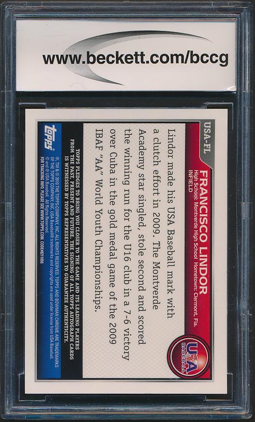 Francisco Lindor 2010 Bowman Chrome 18U USA Baseball Autographs #FL (BCCG 9) at PristineAuction.com Francisco Lindor 2010 Bowman Chrome 18U USA Baseball Autographs #FL (BCCG 9) at PristineAuction.com
