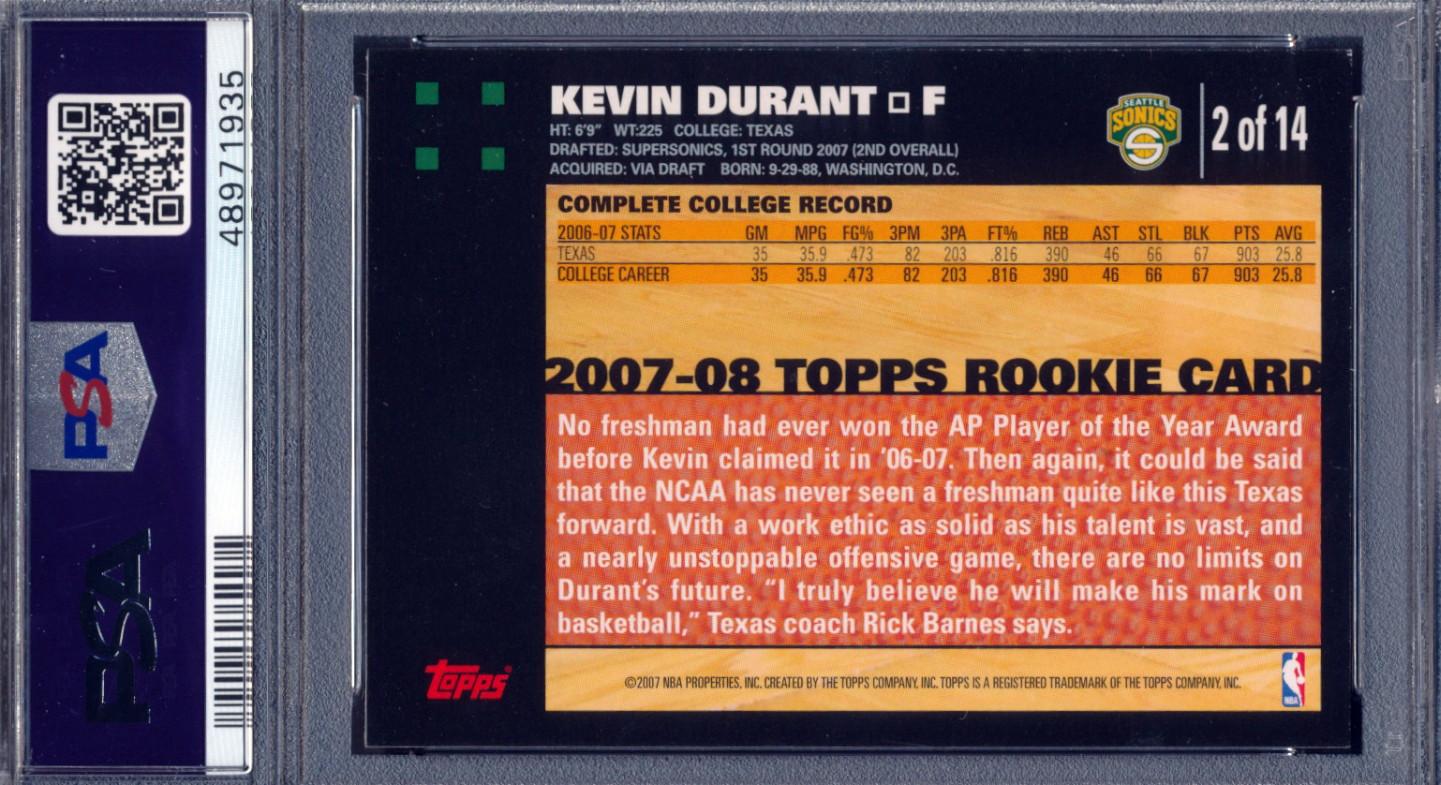 Kevin Durant 2007 Topps #2 RC (PSA 9) at PristineAuction.com Kevin Durant 2007 Topps #2 RC (PSA 9) at PristineAuction.com
