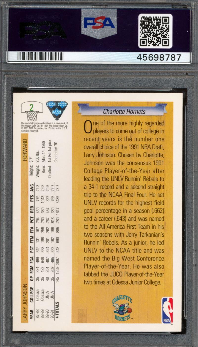 Larry Johnson Signed 1991-92 Upper Deck #2 RC (PSA) at PristineAuction.com Larry Johnson Signed 1991-92 Upper Deck #2 RC (PSA) at PristineAuction.com