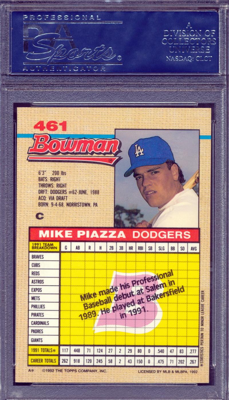 Mike Piazza Signed 1992 Bowman #461 RC (PSA) at PristineAuction.com Mike Piazza Signed 1992 Bowman #461 RC (PSA) at PristineAuction.com