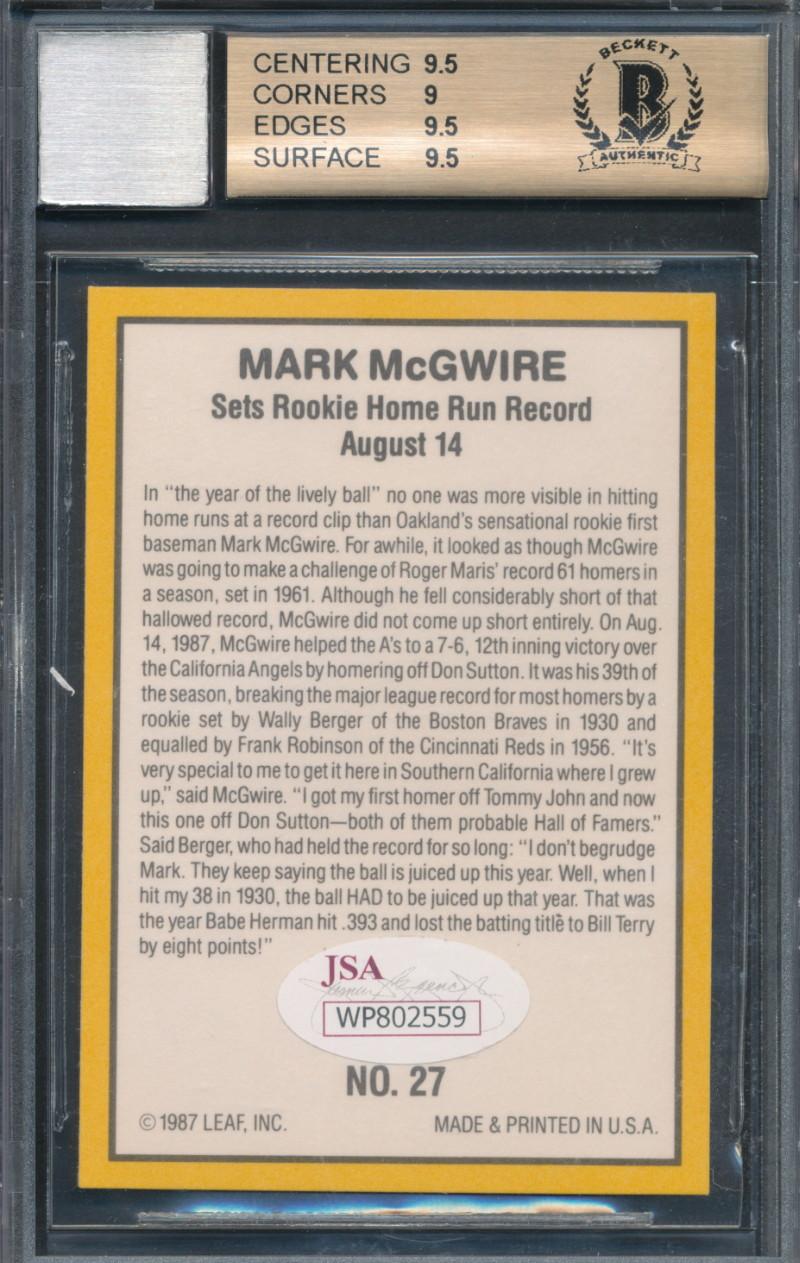 Mark McGwire Signed 1987 Donruss Highlights #27 (BGS 9.5 | Autograph Graded 10) at PristineAuction.com Mark McGwire Signed 1987 Donruss Highlights #27 (BGS 9.5 | Autograph Graded 10) at PristineAuction.com